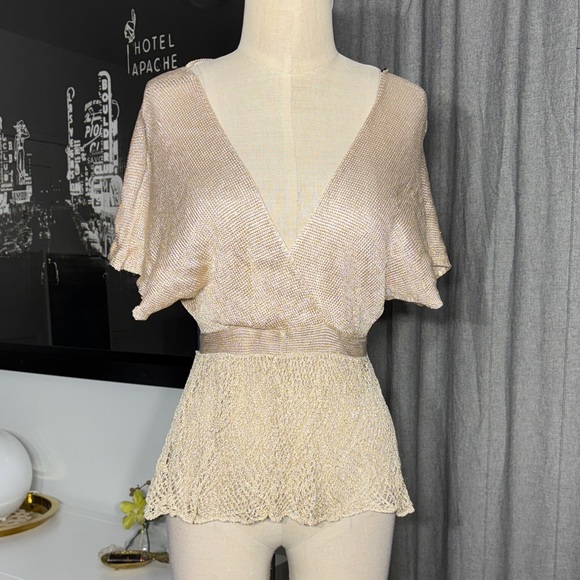 bebe Tops - VINTAGE Y2K bebe Metallic Gold V-Neck Blouse